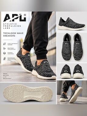 APL TechLoom Wave Men’s 12 Black Pristine Melange Knit Sneakers NWT